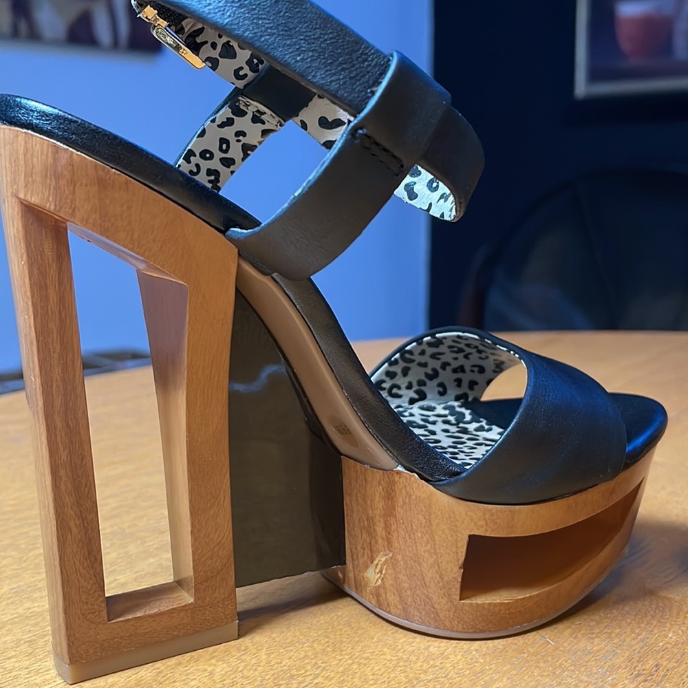 Jessica Simpson black and cheetah wooden heels sz 6.5 - Picture 7 of 9